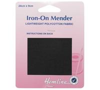 Iron On Mender Fabric Patch Lightweight Polycotton Repair 1 2+ Pack 412D, Black, 2 Packs