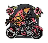 Iron-On Patch - Ghost Biker Motorcycle Cowl Patches, Skull Iron-On Patches, Motorcycle Back Patch with Flowers, Large Patch for Vest Finally Home, Black, red, orange, Etwas größer
