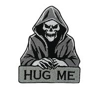 Iron-on Patch - Hug Me Reaper | Skull Iron on Patches, Biker Embroidery Patch, Motorcycle ironable Patch, Funny Skeleton Badges Finally Home