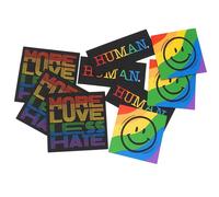 Iron on Patch Set "More Love Less Hate•Human•Smiley" - 9 Pieces, Woven Labels with Iron-On Heat Activated Back, DIY, Rainbow, Clothing, Cap, Bags, Denim Jacket, Pride, Love is Love, Festival