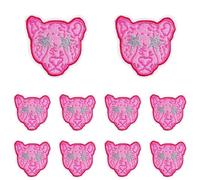 Iron on Patches 10Pcs Hot Pink Series Embroidery Patch DIY Cartoon Cat Leopard Love Flame Iron On Patches for Clothing Sew Applique(PE9785CT)
