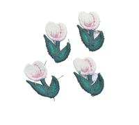 Iron On Patches 20Pcs 20 * 30mm Embroidered Knitting Tulip Flower for DIY Hat Clothes Wedding Sewing Patches Headwear Clips Decor Accessories(White)