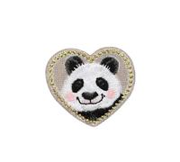 Iron On Patches 3 Pieces Cute Cat Panda Rabbit Patch Iron Emblem Embroidery 4.3 * 4.3CM(Heart Panda)