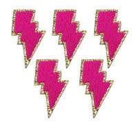 Iron on Patches 5Pcs Colorful Golden Edge Lightning Iron On Patches for Clothes DIY Embroidery Applique Fusible Patch Clothing Decoration Iron on Patches for Clothing(Pink)