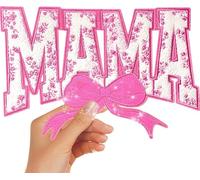 Iron On Patches Chenille Mama Bow Embroidered Sequin Applique with Glitter Edge DIY Cute Accessories for Clothing Backpacks Jackets Decoration (Pink)