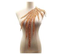 Iron On Patches Large Embroidered Phoenix Tail Applique Lace Fabric Tassel Flower Patch Collar Wedding Bridal Gown Trimmings Party Dress Decor(Dark Brown)