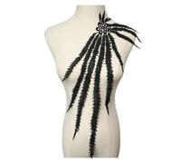 Iron On Patches Large Embroidered Phoenix Tail Applique Lace Fabric Tassel Flower Patch Collar Wedding Bridal Gown Trimmings Party Dress Decor(Black)