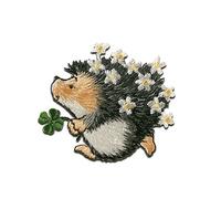 Iron on Patches - Margaret Sherry Hedgehog with Cloverleaf - Gray - 4,6x4,8cm - Application Embroided Patch Badges