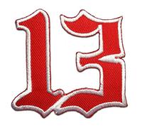Iron on Patches - Number 13 Thirteen Lucky Number 13 - Several Colors Selectable - 6 x 6 cm - by catch-the-patch® Application Embroided Patch Badges, Color:red/White
