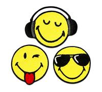 Iron on Patches - Set Smiley 3 Pieces Cool Yellow Ø3,5cm - Application Embroided Patch Badges by Catch-The-Patch®