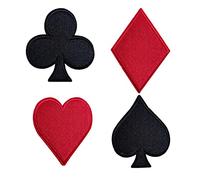 Iron-on Poker Patch for Clothes, 4Pcs Poker Club Diamond Heart Spade Iron On Patch, Decorative Embroidered Patch Emblem Badge for Bags Backpacks Jeans