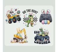 Iron-On Transfer Set Easter - 5 Designs on DIN A3, Easter Iron-On Patch with Dinosaur, Monster Truck, Digger Gaming Motif, DIY Iron-On Transfer for T-Shirt, Hoodie and Children's Clothing, Easter Gift