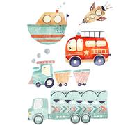 Iron-On Transfer Set Vehicles, Train, Fire Brigade, Rocket, Ship, Truck, for Textiles, Iron-on, Children, Birthday, T-Shirt, Gym Bag, Costume, DIY, Gift, Backpack, School Cone, Nursery, School