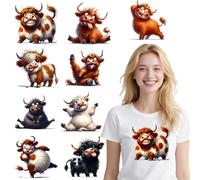 Iron on Transfers for T-Shirts, Cute Funny Scotch Highland Cattle Watercolor Design Ready to Press, Vibrant DTF Transfers for Hoodies, Bags, Hats & DIY Crafts, 9 PCS