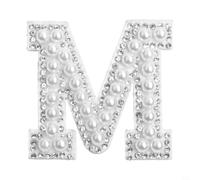 Iron On White Pearl Letter Patch for Wedding Jacket(M) | 10.5x3cm size, 22g weight, backing, easy heat transfer, custom letter selection A-Z