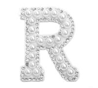 Iron On White Pearl Letter Patch for Wedding Jacket(R) | 10.5x3cm size, 22g weight, backing, easy heat transfer, custom letter selection A-Z