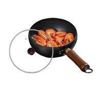 Iron Pan | Non-Stick Saute Pan with Lid - Professional Big Belly Uncoated Cookware for Egg Steak Chicken Shrimp Fish Frying Kitchen Outdoor Camping Cooking