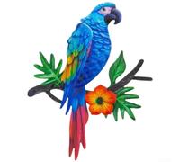 Iron Parrot Wall Decor Modern Art Hanging Ornament Vibrant Blue Orange White Sturdy Wrought Iron Garden Decoration for Indoor Outdoor Walls Fences Entryway 31x23cm(Blue)
