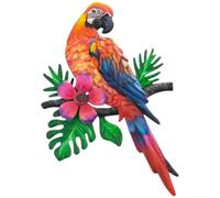 Iron Parrot Wall Decor Modern Art Hanging Ornament Vibrant Blue Orange White Sturdy Wrought Iron Garden Decoration for Indoor Outdoor Walls Fences Entryway 31x23cm(Orange)