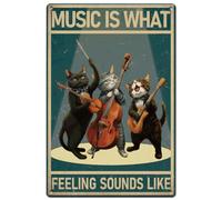 Iron Poster Painting Cat Music Music Is What Feeling Sounds Exquisite And Beautiful Iron Signs Not Easy To Deform Metal Sign For Living Office Garage 20X30Cm