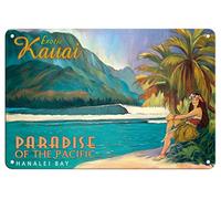 Iron Poster Painting Exotic Kauai Hawaii Paradise Of The Pacific Hanalei Bay Hawaiian Not Easy To Deform Metal Tin Sign Fixings Included Metal Sign For Garden Room Garage 20X30Cm