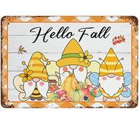 Iron Poster Painting Plaque Hello Fall Painting Autumn Gnome Wear-Resistant And Durable Metal Sign Retro Metal Tin Sign For Restaurant Kitchen Shop 20X30Cm