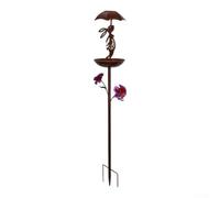 Iron Rabbit Bird Feeder Garden Stake with Solar Light Easter Outdoor | Solar Powered Yard Light Hanging Feeder With Umbrella Weather Resistant Garden Art
