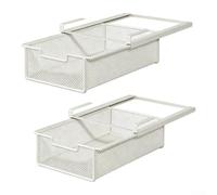 Iron Refrigerator Storage Basket 38cm Pull-Out Hanging Design(White) | Slide-out drawer design, easy for access to items, space-saving hanging structure, fits shelves under 2.2cm, 2-pack for value