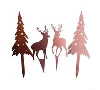 Iron Reindeer Garden Stakes 20cm Rust Finish Outdoor(4PCS) | 20cm reindeer stakes, rustic edge design, easy ground insertion, metal, winter garden charm