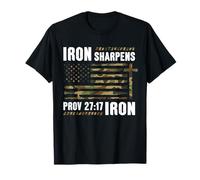 Iron Sharpens Iron Bible Camo Us Flag Christian Gym Workout T-Shirt