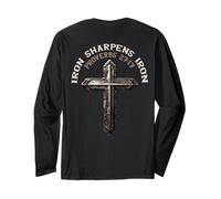 Iron Sharpens Iron Christian Gym Workout Cross On Back Long Sleeve T-Shirt