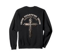 Iron Sharpens Iron Christian Gym Workout Cross On Back Sweatshirt
