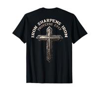 Iron Sharpens Iron Christian Gym Workout Cross On Back T-Shirt