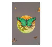 Iron Sign for Hallway, Personalized Hanging Picture for Home, Custom Tin Sun And Moon Green Moth Sign for Living Room, Multifunctional Posters for Garage, Garden, Decoration, 11.8x7.9 Inch