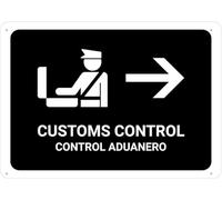 Iron Signs Customs Control With Right Arrow Black Bilingual Spanish Exquisite And Beautiful Metal Sign Decor Metal Tin Sign For Garden Restaurant Living 20X30Cm
