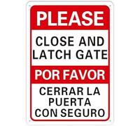 Iron Signs Please Close And Latch Gate Bilingual English Keep Gate Closed Retro Iron Poster Painting Funny Metal Sign For Garage Home Hotel 20X30Cm