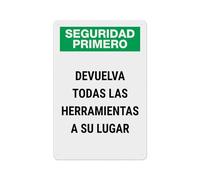 Iron Signs Safety First Put Tools Back In Their Proper Place Spanish Fixings Included Iron Poster Painting Art Metal Sign For Pub Bar Kitchen 20X30Cm