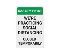 Iron Signs Safety First We Are Practicing Social Distancing Closed Temporarily Decor Metal Sign Not Easy To Rust Posteration For Coffee Bar Pub 20X30Cm