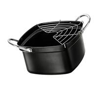 Iron Small Cooker with Removable Oil Drainer Rack and Secure Handle Multifunctional Frying Pots for Home Kitchens Frying Pots