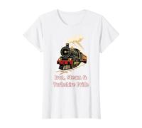 Iron Steam and Yorkshire Pride Railway Design Value Graphic T-Shirt, Women, White, XL