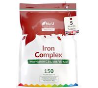 Iron Supplement - 150 Vegan Tablets - Complex with Vitamin C, B12 and Folic Acid - High Strength Ferrous Fumarate 14mg per Tablet - Energy Support for Women & Men - Made in The UK - Nu U Nutrition