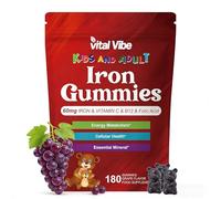 Iron Supplements for Kids with Vitamin C - 60 Days Supply - 180 Vegan Iron Gummies for Kids & Adult - Natural Grape Flavour - Vitamins C & B12 - Support Energy & Immune & Sleep
