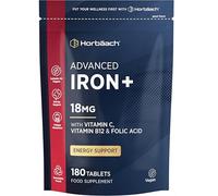 Iron Tablets High Strength 18mg | with Vitamin C, Folic Acid & Vitamin B12 | 180 Vegan Tablets (6 Months Supply) | Supplement for Men & Women | by Horbaach