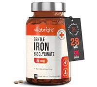 Iron Tablets High Strength Ferrous Bisglycinate 28mg | 180 Tablets, 3-6 Month Supply | Gentle Iron Supplement for Women & Men | Vegan | VitaBright