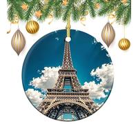 Iron Tower Ceramic Christmas Ornaments 3 Inch Vintage Hanging Baubles with Gold String for Xmas Tree Decorations Holiday Party Yard Garden Home Decor Festive Keepsake Gift Exchange