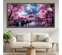 Iron Tower Diamond Art Kits Adults, 5D Landscape Diamond Painting Kits for Adults Beginners, DIY Full Drill Gem Art Mosaic Kit, Square Crystal Embroidery Cross Stitch for Room Decor 50x100cm B0-636