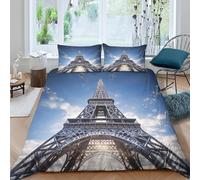 Iron Tower King Size Duvet Cover Sets City Buildings Bedding Set 3D Print Quilt Cover 230x220 cm Soft Microfiber Lightweight with Zipper Closure and 2 Pillowcases f-3071