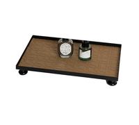 Iron Tray,Rectangular Decorative,Leather Finish,Solid Wood Support Legs,Perfect for Holding Cosmetics(Color3,30.4x20.2x4.5cm)