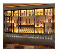 Iron Wine Rack Wall Mounted With LED Light & Wine Glass Holder Bar Liquor Shelf Upgrade Metal Modern Metal Hanging Wine Bottle & Glass Holder,Large-Capacity Wine Racks For Bar Counter(Black,200cm)