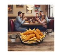 Iron Wire French Fry Basket with Sauce Holders for Western Restaurant Dining and Family Gatherings Featuring Metal Construction and American Style Design (Black, 12.99 × 6.10 × 2.76 in)